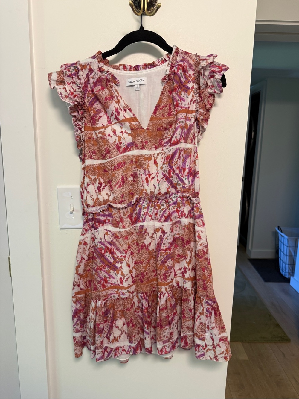Willa Story Pink & Tan Printed Ruffle Mini Dress